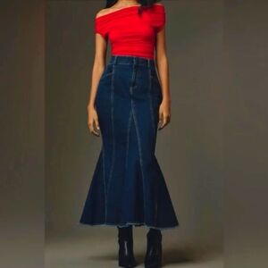flared denim maxi